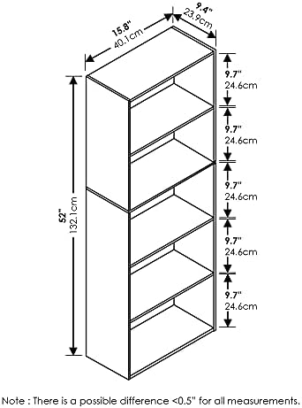 Furinno Luder Open Bookcase, 5 Levels, White - Image 7
