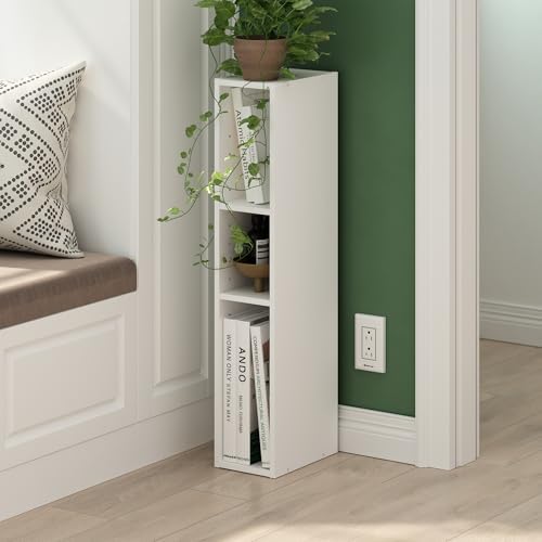 Furinno Fulda 3 Tier Space Saving Bookcase, 15 cm Wide, White - Image 3