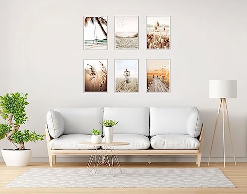 Set of 6 Wooden Base Paintings, Living Room Decoration, Modern, Bedroom, Room, Landscape, Beach, Nature with Metal Hangers, (29 x 20 cm Each Frame) - Image 3