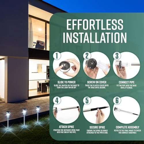 GloBrite 10 Pack Solar Garden Lights Outdoor, Waterproof Stainless Steel Solar LED Lights with Stake for Pathway, Driveway, Yard, Walkway, Lawn, Yard and Yard Decor - Image 6