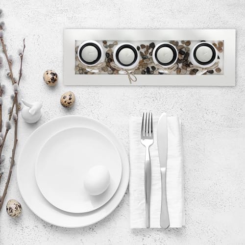 Relaxdays Candle Holder Set with Tray and Decorative Stones, 39.5 cm Long, 4 Tealights, Table Decoration, White - Image 3