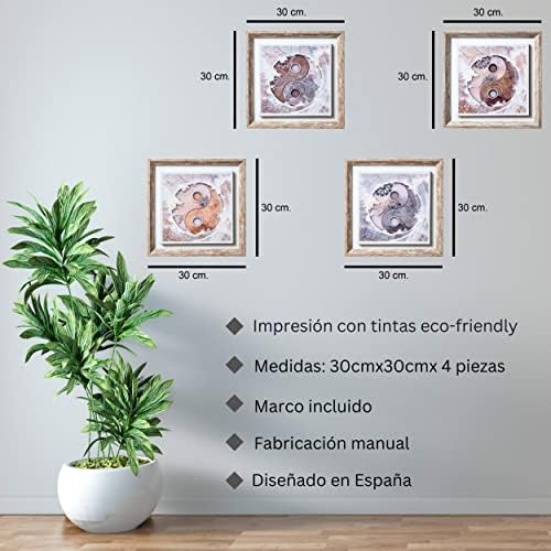 DekoArte - Ying Yang Mandala Modern Living Room Decor Pictures 30 x 30 cm x 4 Pieces – Set of Pictures with Shabby Chic Frame. - Image 4
