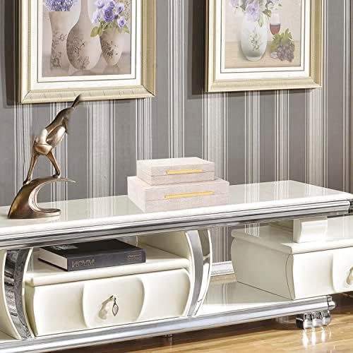 Ivory Faux Leather Decorative Boxes Set of 2, Large Decorative Stackable Boxes with Lids for Modern Home Decor, Jewelry Box, Organizer - Image 8