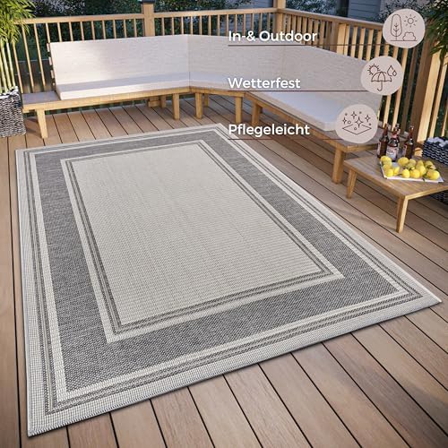 HANSE Home Cast Waterproof Indoor and Outdoor Rug, Modern Design, Two-Tone and Waterproof, Flat Weave for Garden, Balcony, Terrace, Living Room, Beige and Grey, 63 x 120 cm - Image 3