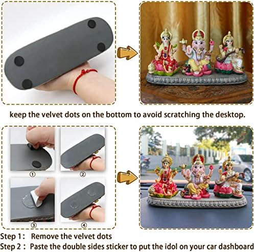 India Statue Laxmi Ganesh Saraswati - 3.9 Inch Tall Indian God Lakshmi Ganesha Saraswati Idol Figurine Hindu Diwali Gifts Diwali Decor House Office Mandir Temple Pooja Item - Image 4