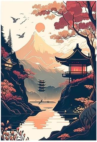 Set of 3 Wooden Base Paintings, Living Room Decoration, Modern, Bedrooms, Room, Oriental, Japanese, Chinese with Metal Hangers, (29 x 20 cm Each Picture) - Image 4