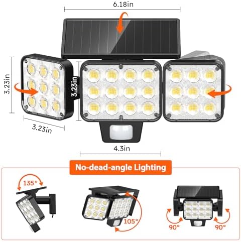 GEARLITE Solar Security Lights Outdoor Motion Sensor 3500LM Solar Lights Outdoor Garden Lights with 270°Wide Lighting Angle, Up to 15 Hours, 3 Light Modes - Image 8