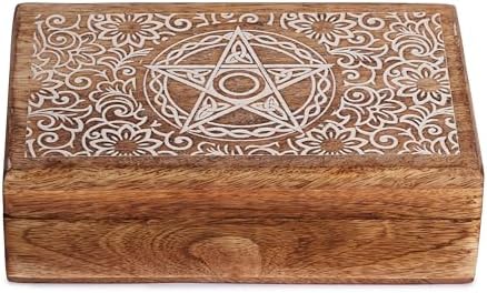 Ajuny Mango Wood Jewellery Box 20 × 13 × 6.5 cm – Vintage Hand-Carved Box with Star and Flower Motifs, Jewellery and Watch Organizer, Decorative Keepsake Box, Gift Idea - Image 8