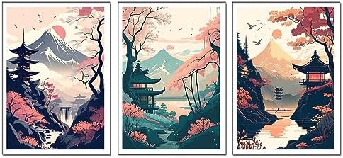 Set of 3 Wooden Base Paintings, Living Room Decoration, Modern, Bedrooms, Room, Oriental, Japanese, Chinese with Metal Hangers, (29 x 20 cm Each Picture) - Image 2