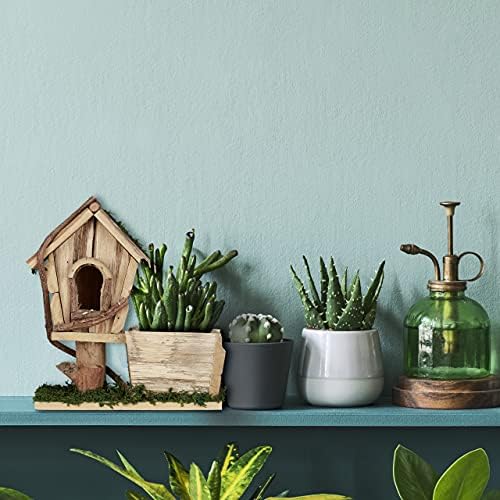 Relaxdays Wooden Planter with Birdhouse Ornamental, Bark, Moss, Square Planter, Indoor, Outdoor, Natural/Green - Image 6
