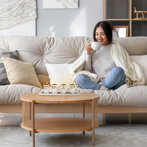 Relaxdays Candle Holder Set with Tray and Decorative Stones, 39.5 cm Long, 4 Tealights, Table Decoration, White - Image 4