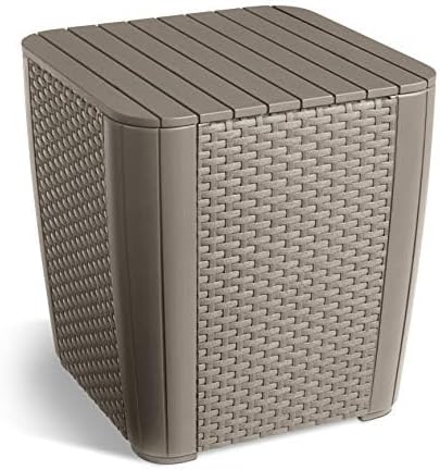 Keter Iowa Outdoor Garden Patio Balcony Set 2 Seater with Cushions Included and Side Storage Table, Resin with Flat Rattan Finish, Cappuccino Colour - Image 4