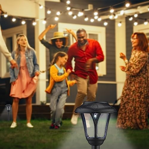 Relaxdays Pack of 10 LED Solar Lights, Outdoor Lanterns with Stake, 39 x 11 cm, Modern Garden Lighting, Black, 39 x 11 x 11 cm - Image 4