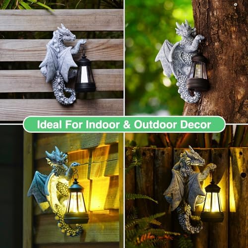 Garden Dragon Statue with Solar Lantern, Welcome Sign for Outdoor Decor and Tree Face, Perfect Gift Idea for Gardening, 5.5" x 10.6" - Image 7