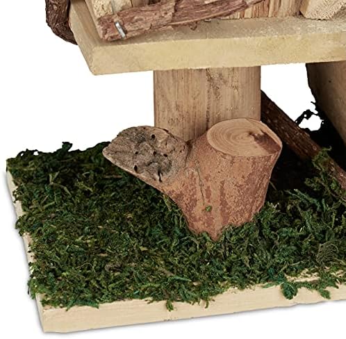 Relaxdays Wooden Planter with Birdhouse Ornamental, Bark, Moss, Square Planter, Indoor, Outdoor, Natural/Green - Image 9