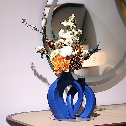 Blue Ceramic Vase for Modern Home Decor, Matte Hollow Flower Vase for Las Pampas Grass, Bohemian Decor, Set of 2 Vases for Coffee Table, Office - Image 5