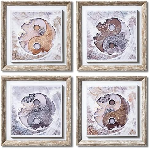DekoArte - Ying Yang Mandala Modern Living Room Decor Pictures 30 x 30 cm x 4 Pieces – Set of Pictures with Shabby Chic Frame. - Image 2