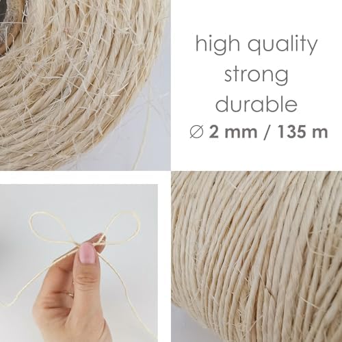 IDEA HOME Natural Sisal Rope Jute Rope for Home Garden DIY Scratching Rope Cat Accessory Brown 2 mm 135 m 0.25 kg - Image 3