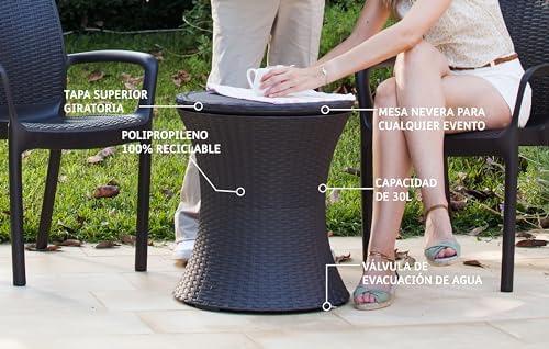 Keter Cool Bar, Refrigerator Table for Outdoor and Garden, Rattan, Cream Colour, Capacity 30 L, 45 Cans - Image 5