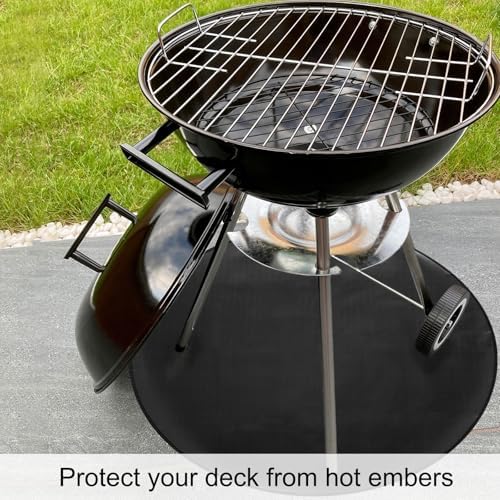 sourcing map Tapete redondo de 39 pulgadas, 2 capas de silicona ignífugo, portátil, reutilizable, impermeable, accesorios para parrilla al aire libre, barbacoa, patio, terraza, hierba, color negro - Image 5
