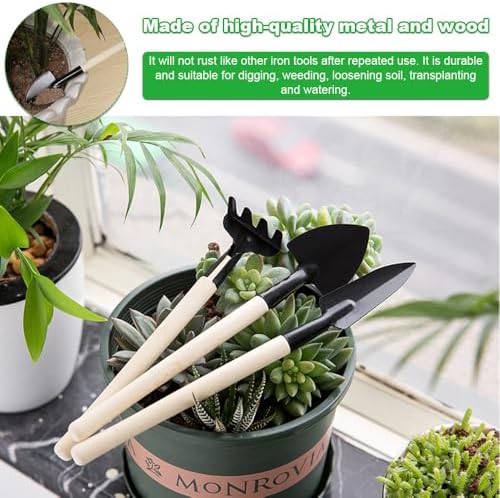 Garden Tool Set, 9 Pcs Succulent Plant Tools Mini Garden Tools Gardening Tools for Transplanting Small Gardening Kit for Plant Care - Image 5
