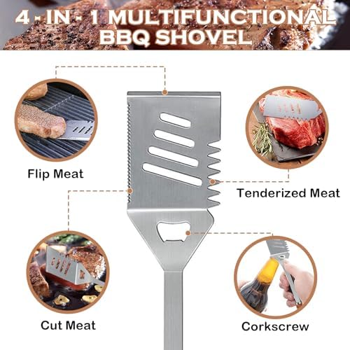 7 Pieces BBQ Grill Tools Set Professional BBQ Accessories Complete Barbecue Accessories Kit with Portable Bag Complete Outdoor BBQ Utensils Set - Image 5