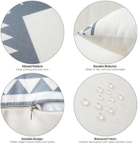Artscope Set of 4 Waterproof Geometry Cushion Cover, Outdoor Bohemian Pillow Case for Patio Balcony Garden Sofa Office Home Decorative 30 x 50 cm Geometry80-Grey - Image 4