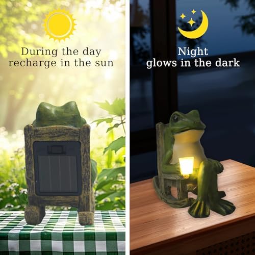 Solar Garden Frog Ornaments Outdoor, 3.9" Resin Frog Figurine with Waterproof LED Lights, Cute Garden Decor for Yard, Balcony and Yard, Unique Gift from - Image 5