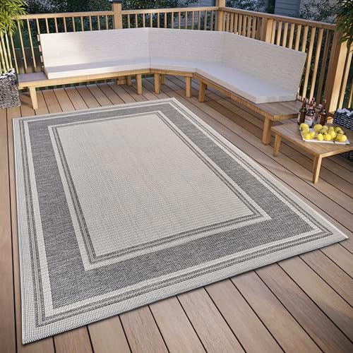HANSE Home Cast Waterproof Indoor and Outdoor Rug, Modern Design, Two-Tone and Waterproof, Flat Weave for Garden, Balcony, Terrace, Living Room, Beige and Grey, 63 x 120 cm - Image 2