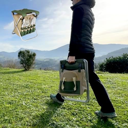 BIKAIN - Gardening Tools - Folding Stool + Bag + Tools - Gardening Kit - Storage Bag with Zipper - Includes 5 Tools with Wooden Handle - Image 5
