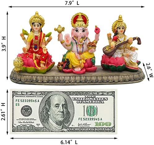 India Statue Laxmi Ganesh Saraswati - 3.9 Inch Tall Indian God Lakshmi Ganesha Saraswati Idol Figurine Hindu Diwali Gifts Diwali Decor House Office Mandir Temple Pooja Item - Image 6