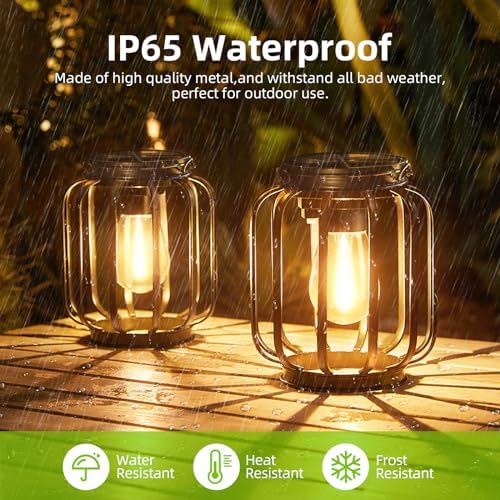 Solar Lights Outdoor Garden 2 Pack Hanging Solar Lantern with Chain and Hook, Outdoor Metal Waterproof Garden Ornaments for Pathway Yard Decoration - Image 5
