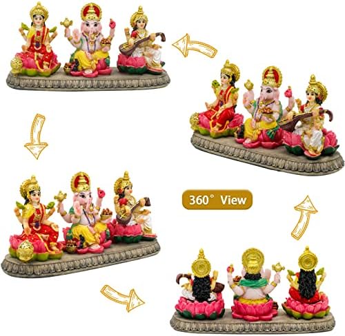 India Statue Laxmi Ganesh Saraswati - 3.9 Inch Tall Indian God Lakshmi Ganesha Saraswati Idol Figurine Hindu Diwali Gifts Diwali Decor House Office Mandir Temple Pooja Item - Image 5