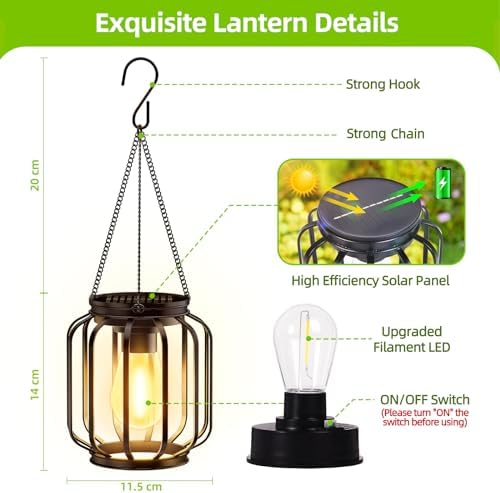 Solar Lights Outdoor Garden 2 Pack Hanging Solar Lantern with Chain and Hook, Outdoor Metal Waterproof Garden Ornaments for Pathway Yard Decoration - Image 4