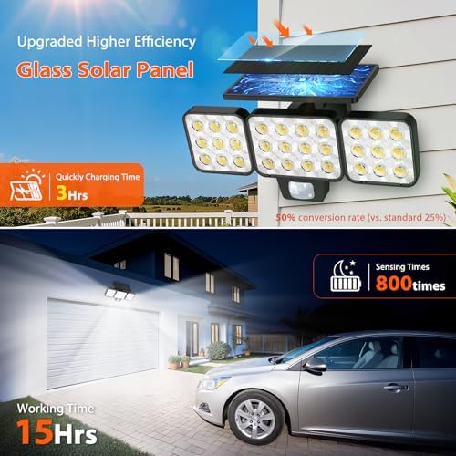 GEARLITE Solar Security Lights Outdoor Motion Sensor 3500LM Solar Lights Outdoor Garden Lights with 270°Wide Lighting Angle, Up to 15 Hours, 3 Light Modes - Image 4