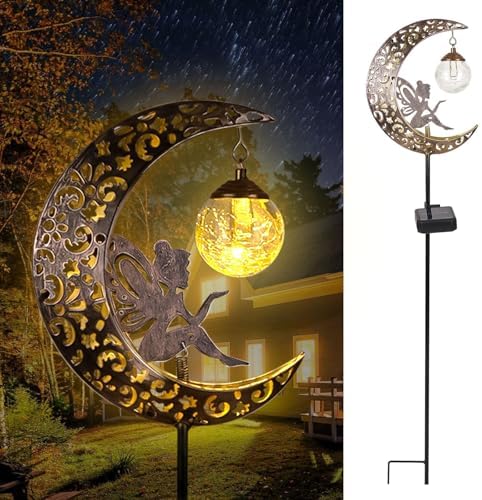 Solar Garden Lights Outdoor Waterproof Moon Fairy Solar Cracked Glass Lights LED Ornament Metal Stake for Walkway Yard Lawn Decor Gift Ideas - Image 2