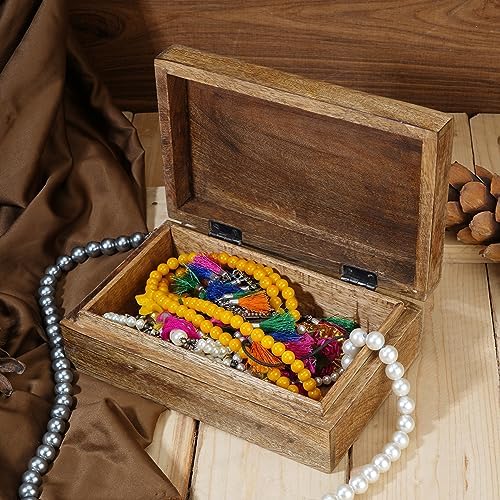 Ajuny Mango Wood Jewellery Box 20 × 13 × 6.5 cm – Vintage Hand-Carved Box with Star and Flower Motifs, Jewellery and Watch Organizer, Decorative Keepsake Box, Gift Idea - Image 4