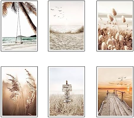 Set of 6 Wooden Base Paintings, Living Room Decoration, Modern, Bedroom, Room, Landscape, Beach, Nature with Metal Hangers, (29 x 20 cm Each Frame) - Image 2