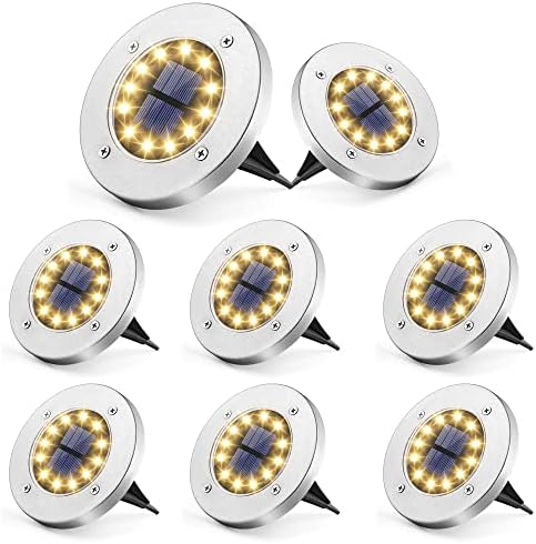 GIGALUMI Solar Ground Lights, 12 LED 8 Pack In-Ground Lights, Solar Pathway Deck Lights, Landscape Lamp for Lawn, Patio, Pool and Yard (Warm White) - Image 2