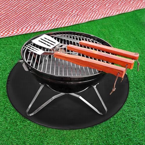 sourcing map Tapete redondo de 39 pulgadas, 2 capas de silicona ignífugo, portátil, reutilizable, impermeable, accesorios para parrilla al aire libre, barbacoa, patio, terraza, hierba, color negro - Image 6