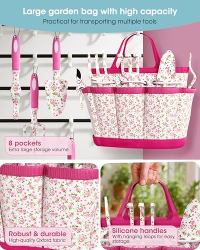 MYMULIKE Garden Tools for Women, 26 Pcs Floral Style Gardening Tool Set, Gardening Gift Kit with Gloves, Storage Bag, Garden Accessories - Image 5
