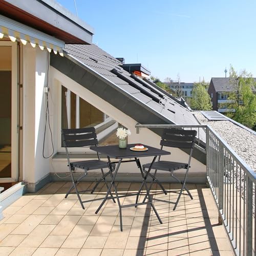 Relaxdays Balcony Furniture Set, Table and 2 Garden Chairs, Foldable, Wood Effect, Steel and Plastic, Black, 74 x 61 x 61 cm - Image 4