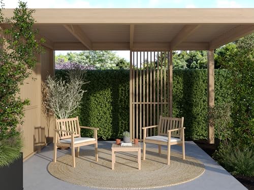 BAÏTA - 2 seater Rio garden lounge in FSC bleached Acacia Wood with raw cushions, Banquet set, armchairs and coffee table Outdoor Furniture - Image 3