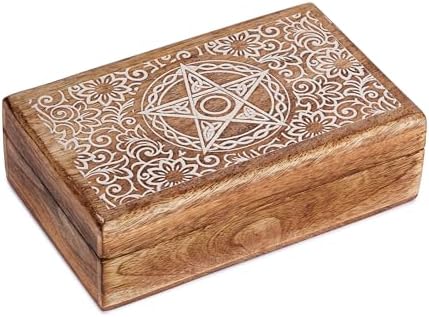 Ajuny Mango Wood Jewellery Box 20 × 13 × 6.5 cm – Vintage Hand-Carved Box with Star and Flower Motifs, Jewellery and Watch Organizer, Decorative Keepsake Box, Gift Idea - Image 5