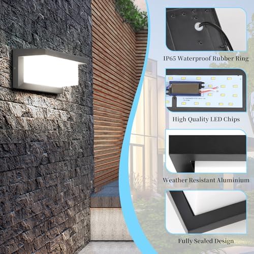 YICALE Outdoor Wall Light 18 W Outdoor Wall Lamp Waterproof IP65 LED Light Ilighting 6500 K Aluminium LED Wall Light for Garden, Terrace, Patio, Villa, Hallway - Image 4