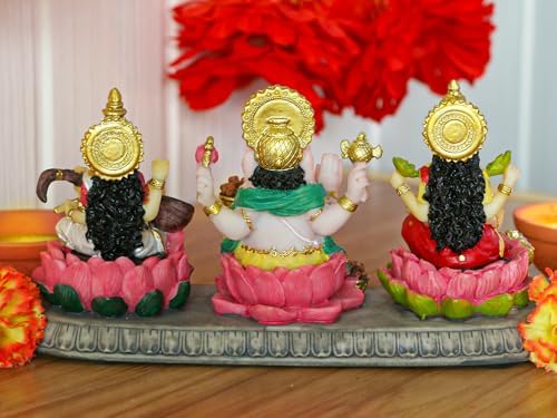 India Statue Laxmi Ganesh Saraswati - 3.9 Inch Tall Indian God Lakshmi Ganesha Saraswati Idol Figurine Hindu Diwali Gifts Diwali Decor House Office Mandir Temple Pooja Item - Image 9