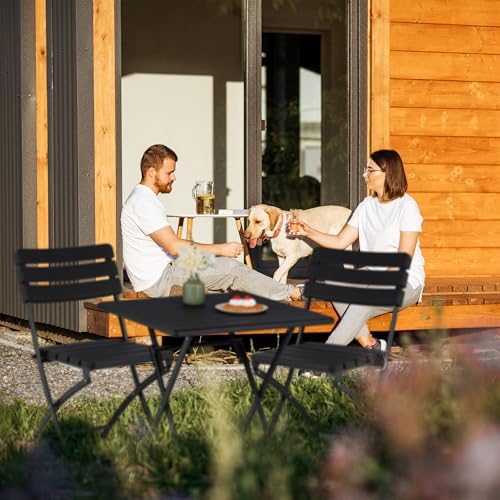 Relaxdays Balcony Furniture Set, Table and 2 Garden Chairs, Foldable, Wood Effect, Steel and Plastic, Black, 74 x 61 x 61 cm - Image 9