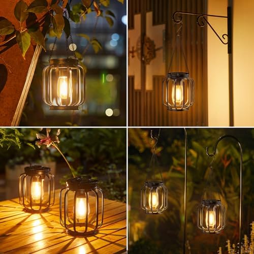 Solar Lights Outdoor Garden 2 Pack Hanging Solar Lantern with Chain and Hook, Outdoor Metal Waterproof Garden Ornaments for Pathway Yard Decoration - Image 8