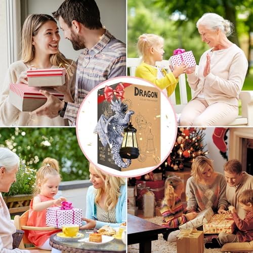 Garden Dragon Statue with Solar Lantern, Welcome Sign for Outdoor Decor and Tree Face, Perfect Gift Idea for Gardening, 5.5" x 10.6" - Image 3