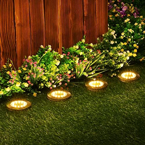 GIGALUMI Solar Ground Lights, 12 LED 8 Pack In-Ground Lights, Solar Pathway Deck Lights, Landscape Lamp for Lawn, Patio, Pool and Yard (Warm White) - Image 3